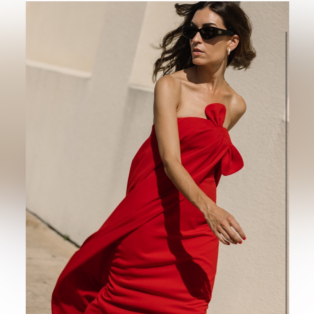 ANTONIO MELANI x ELIZABETH DAMRICH RADZWILL DRESS CREPE STRAPLESS ROUGE